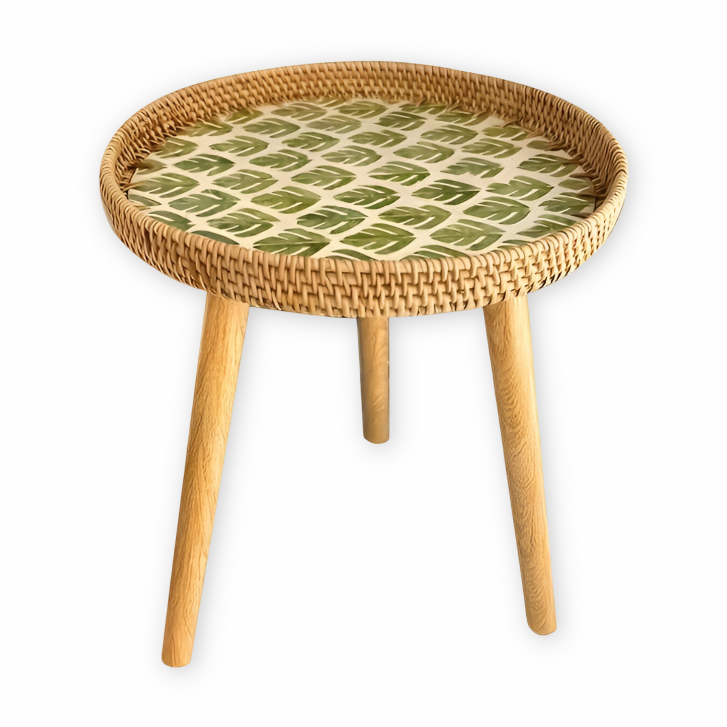 Scandi Salontafel - Handgemaakte Rieten Salontafel rond - Salontafel Hout