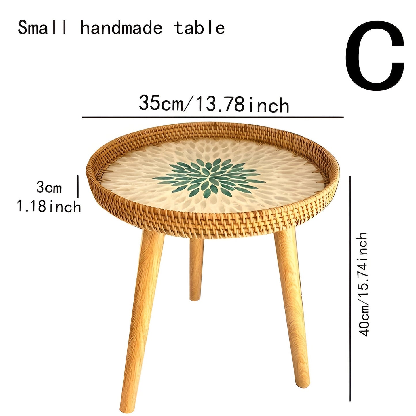 Scandi Salontafel - Handgemaakte Rieten Salontafel rond - Salontafel Hout