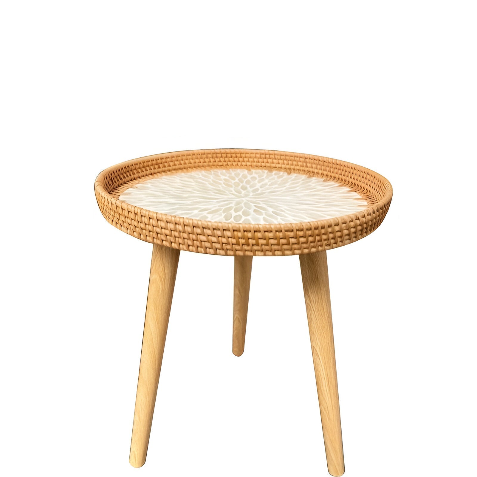 Scandi Salontafel - Handgemaakte Rieten Salontafel rond - Salontafel Hout