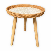 Scandi Salontafel - Handgemaakte Rieten Salontafel rond - Salontafel Hout