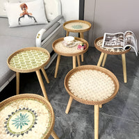 Scandi Salontafel - Handgemaakte Rieten Salontafel rond - Salontafel Hout