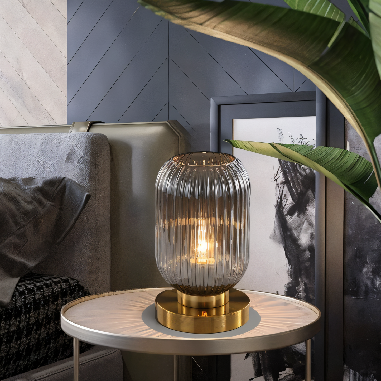 Oriantha - Noordse Tafellamp met Geribbeld Glas