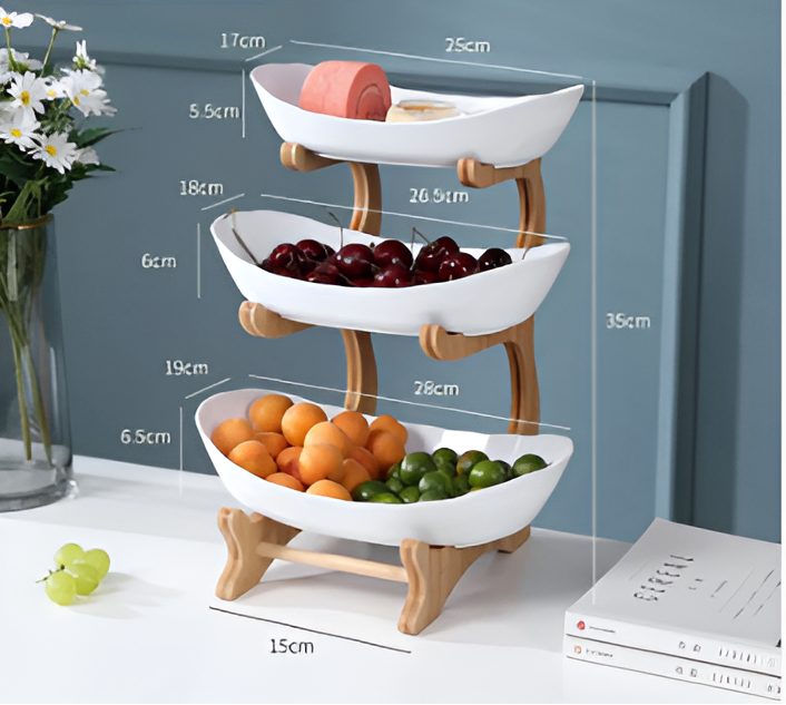 Multi-laags Fruitkom met Houten Stand en Schalen
