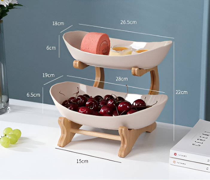 Multi-laags Fruitkom met Houten Stand en Schalen