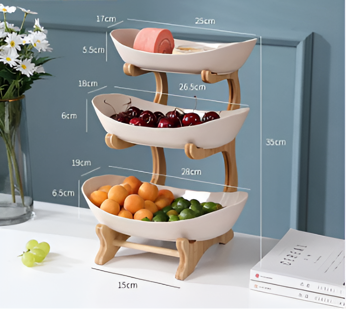 Multi-laags Fruitkom met Houten Stand en Schalen