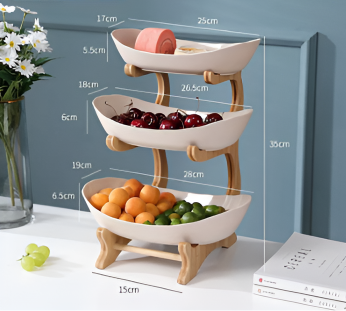 Multi-laags Fruitkom met Houten Stand en Schalen