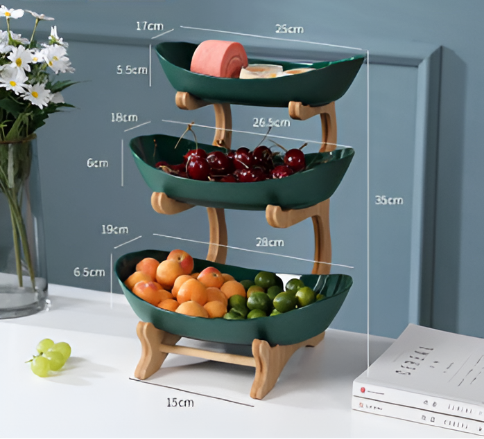 Multi-laags Fruitkom met Houten Stand en Schalen