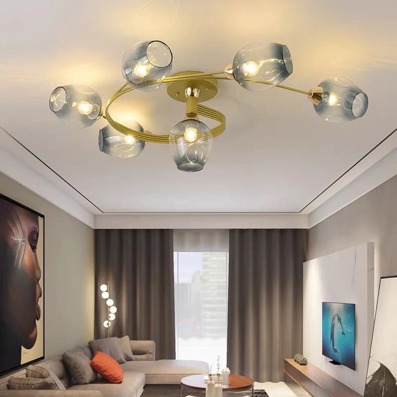 Valentina Flush Mount Plafondlamp, Glas, Zwart/Goud, Eetkamer