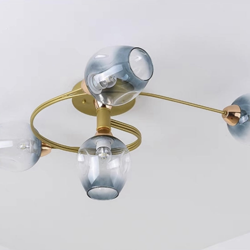 Valentina Flush Mount Plafondlamp, Glas, Zwart/Goud, Eetkamer