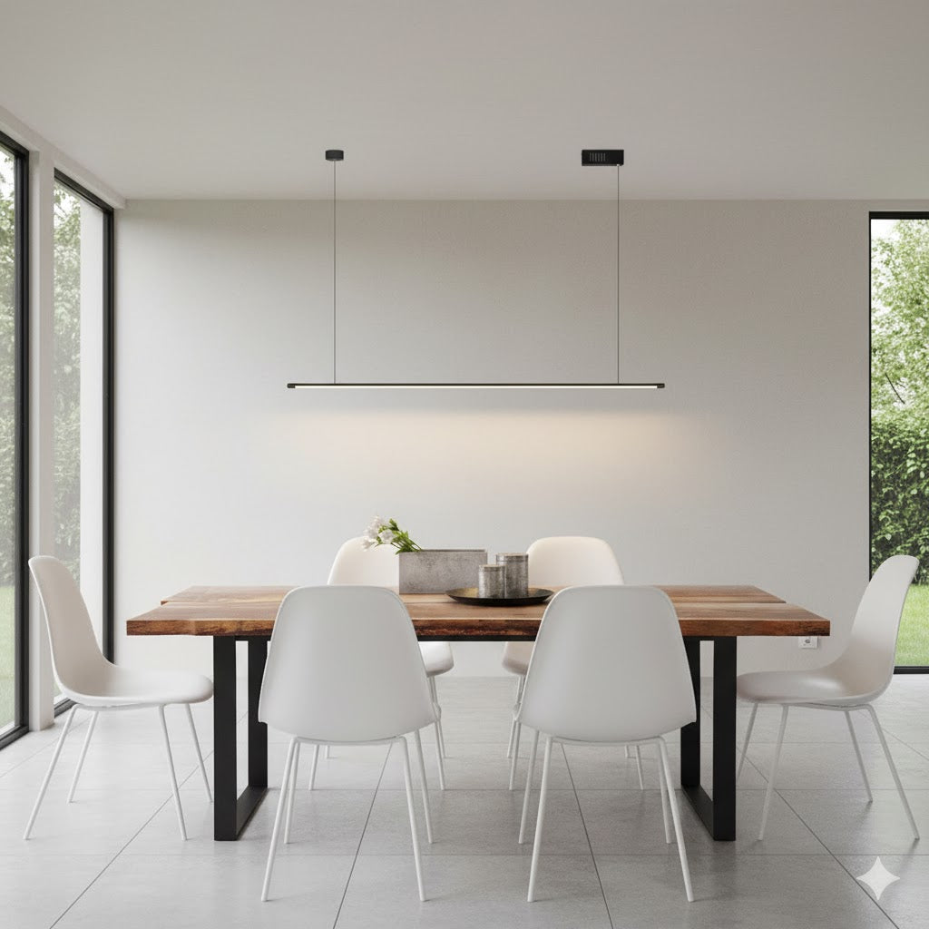 Minimalistische Dunne Stang LED Hanglamp Metalen Keuken Bar Eiland Plafondlamp in Zwart