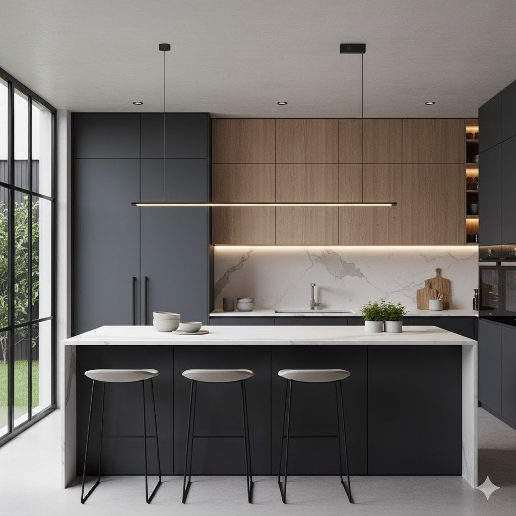 Minimalistische Dunne Stang LED Hanglamp Metalen Keuken Bar Eiland Plafondlamp in Zwart