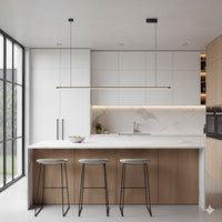 Minimalistische Dunne Stang LED Hanglamp Metalen Keuken Bar Eiland Plafondlamp in Zwart