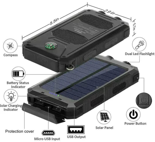 LyraCharge 30000mAh Zonne-energie Power Bank IP67 Waterdicht