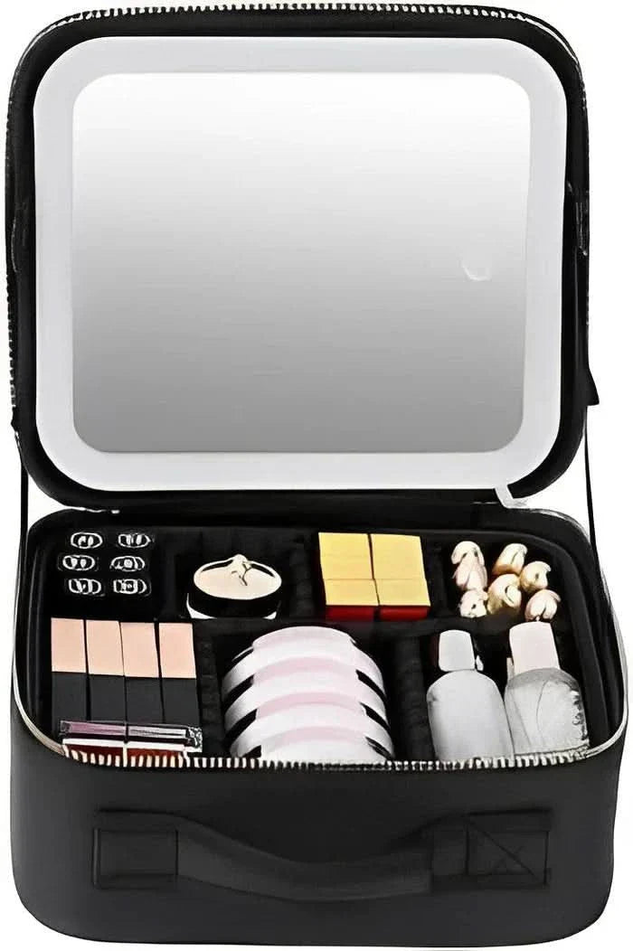 Mirrorglam – Make-up Tas met LED-Spiegel – Draagbare Cosmetictas met Licht & Opbergruimte voor Perfecte Styling Onderweg