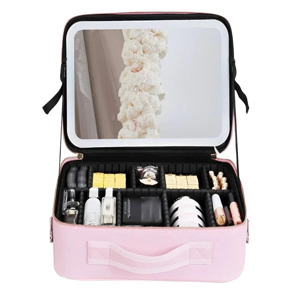 Mirrorglam – Make-up Tas met LED-Spiegel – Draagbare Cosmetictas met Licht & Opbergruimte voor Perfecte Styling Onderweg