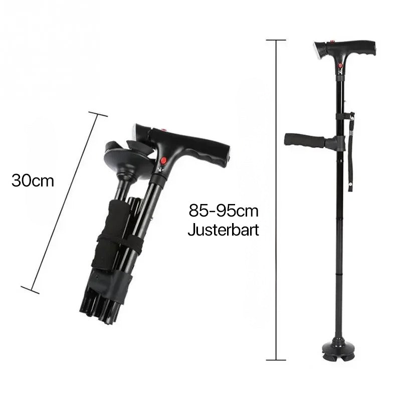 Opvouwbare wandelstok met dubbele handvatten, alarm & lamp