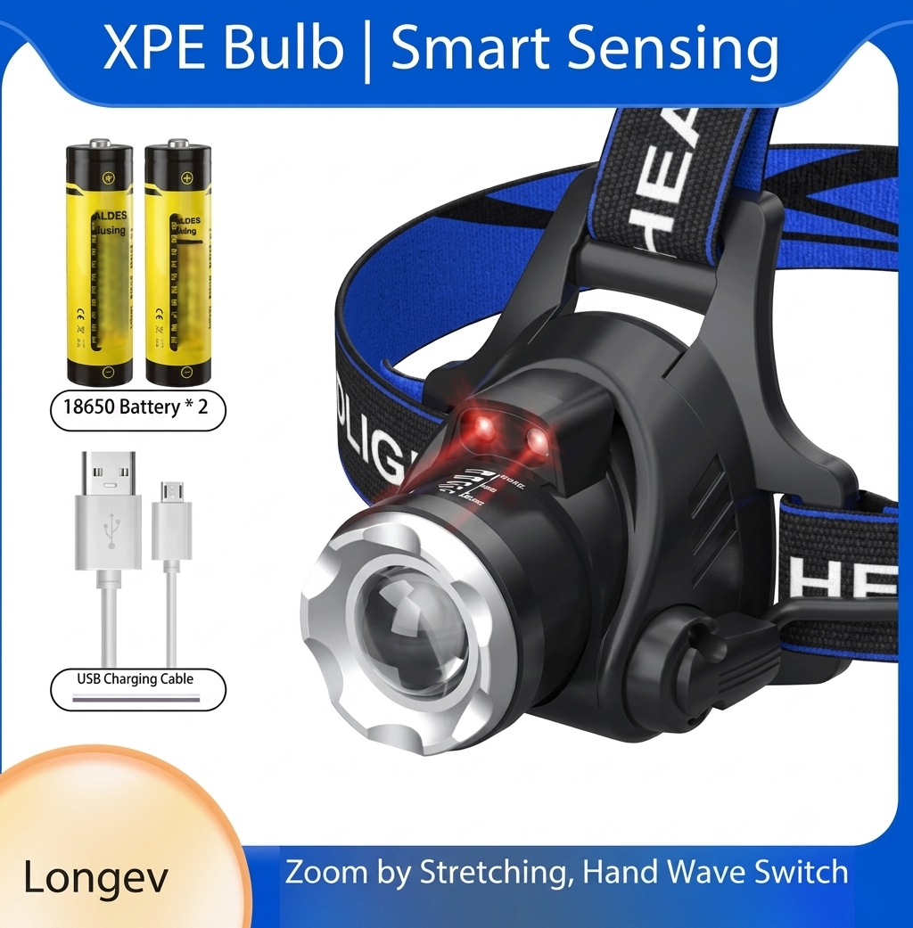 Hodelykt | Oplaadbare Waterdichte Zoom LED Hoofdlamp