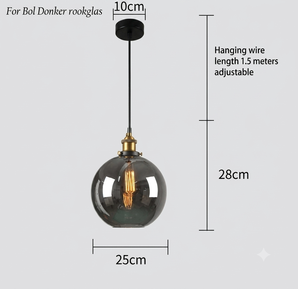 Industriële retro hanglamp met glas – Rookglas lampenkap