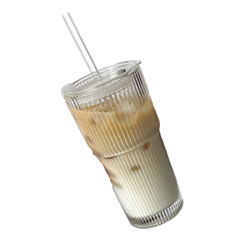 Isolert Glazen Koffiekop met Deksel en Rietje voor Koffie en Thee