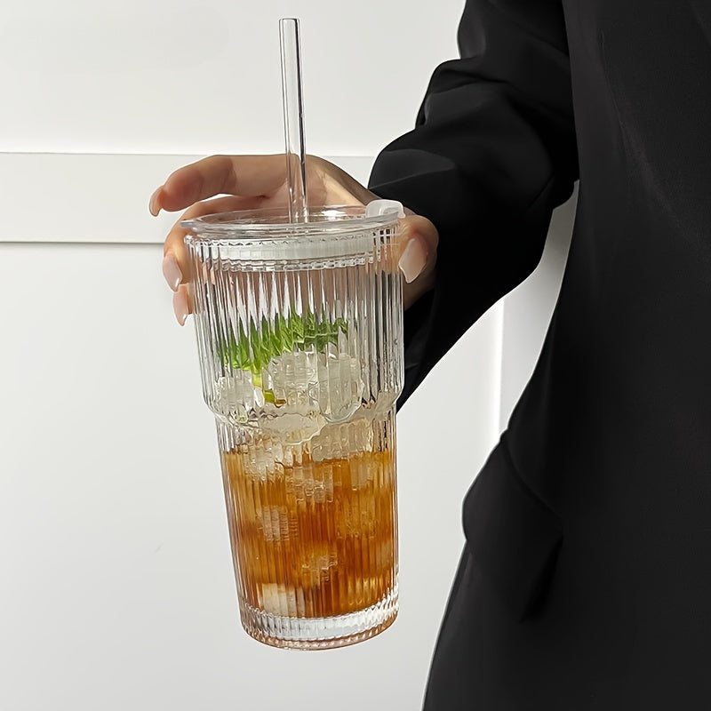 Isolert Glazen Koffiekop met Deksel en Rietje voor Koffie en Thee
