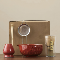 Authentiek Japanse Theeset voor Matcha – 5-delig Accessoire met handgemaakte keramische kom, zeef & bamboelepel