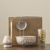 Authentiek Japanse Theeset voor Matcha – 5-delig Accessoire met handgemaakte keramische kom, zeef & bamboelepel