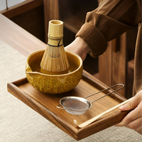 Authentiek Japanse Theeset voor Matcha – 5-delig Accessoire met handgemaakte keramische kom, zeef & bamboelepel