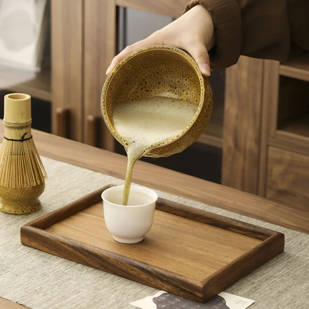Authentiek Japanse Theeset voor Matcha – 5-delig Accessoire met handgemaakte keramische kom, zeef & bamboelepel