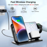 3-in-1 Snellader Station | Premium Draadloze Snellader Docking Station met Alarmklok | voor Apple iPhone, Watch & AirPods