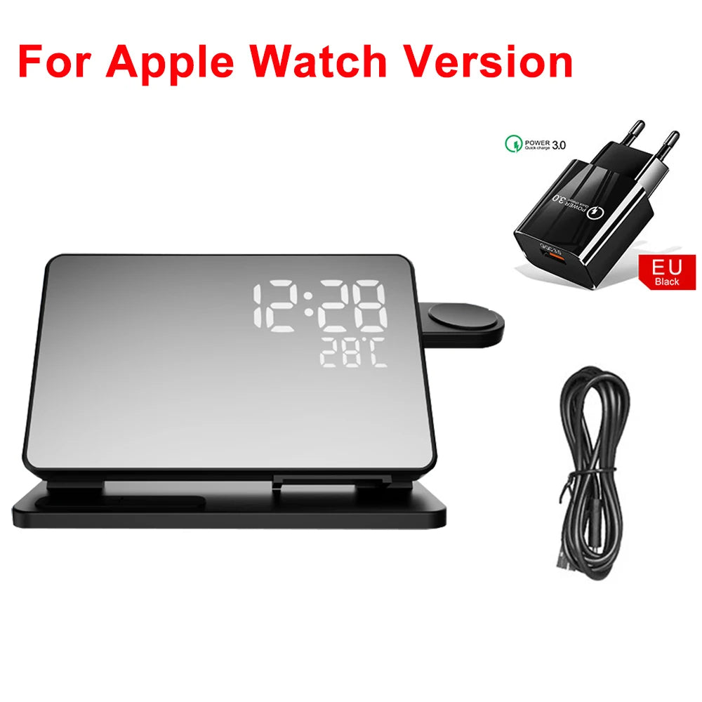 3-in-1 Snellader Station | Premium Draadloze Snellader Docking Station met Alarmklok | voor Apple iPhone, Watch & AirPods