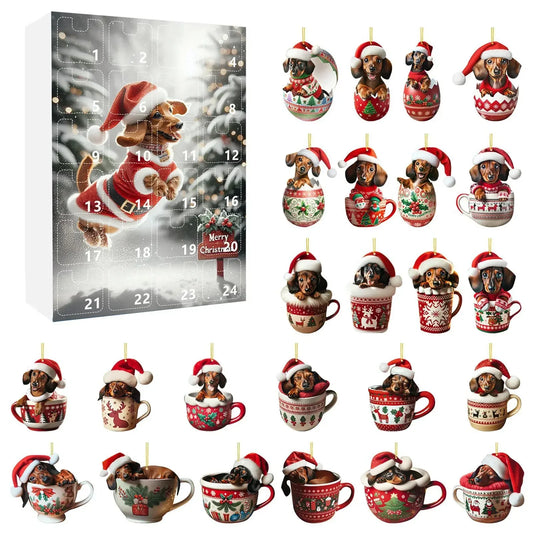 Kerst Adventskalender met Teckel-thema – 24-dagen aftelling en decoratief acrylontwerp