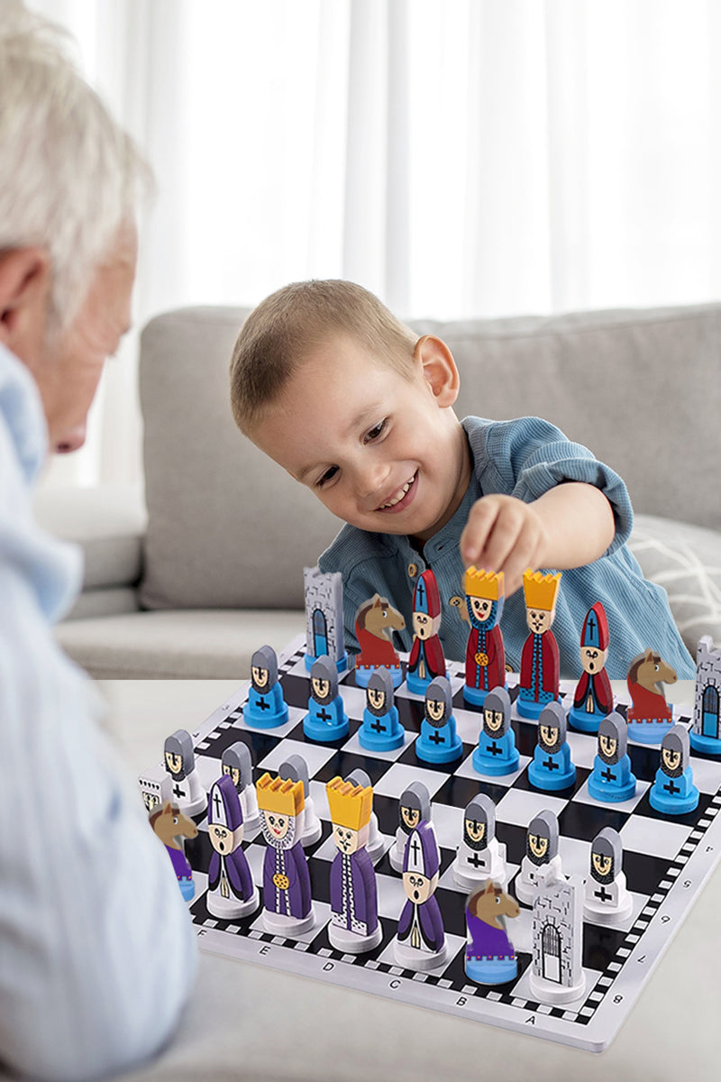Kinderen Houten Schaakset - Leuk Leerhulpmiddel voor Strategisch Denken - 30x30 cm met Schaakstukken