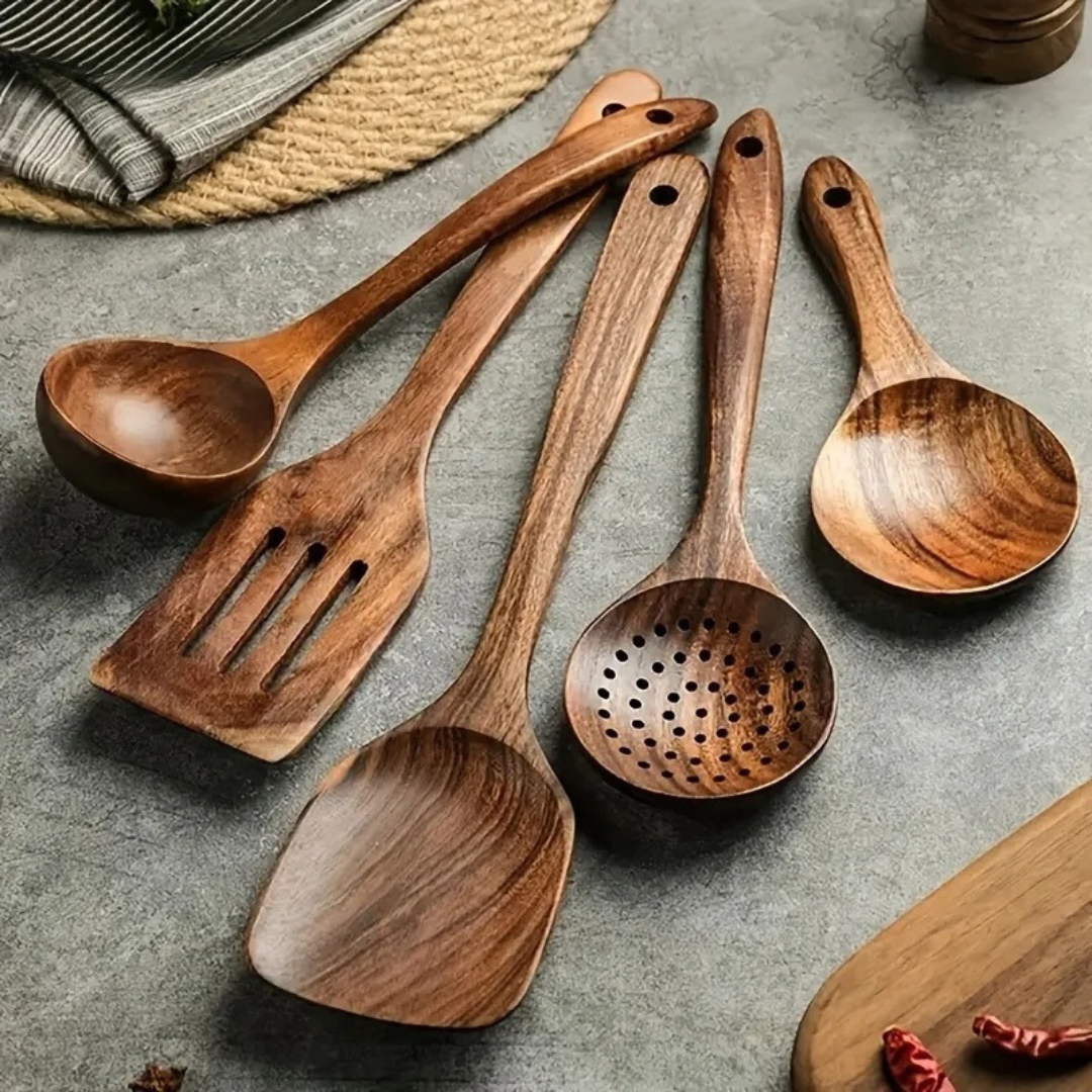 Keukenaccessoires Set in Hout - Rustiek Ontwerp voor Thuischefs