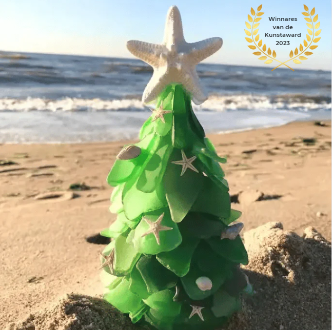 Sea Glass ChristmasTree | Handgemaakte unieke zeeglas esthetiek voor kerst