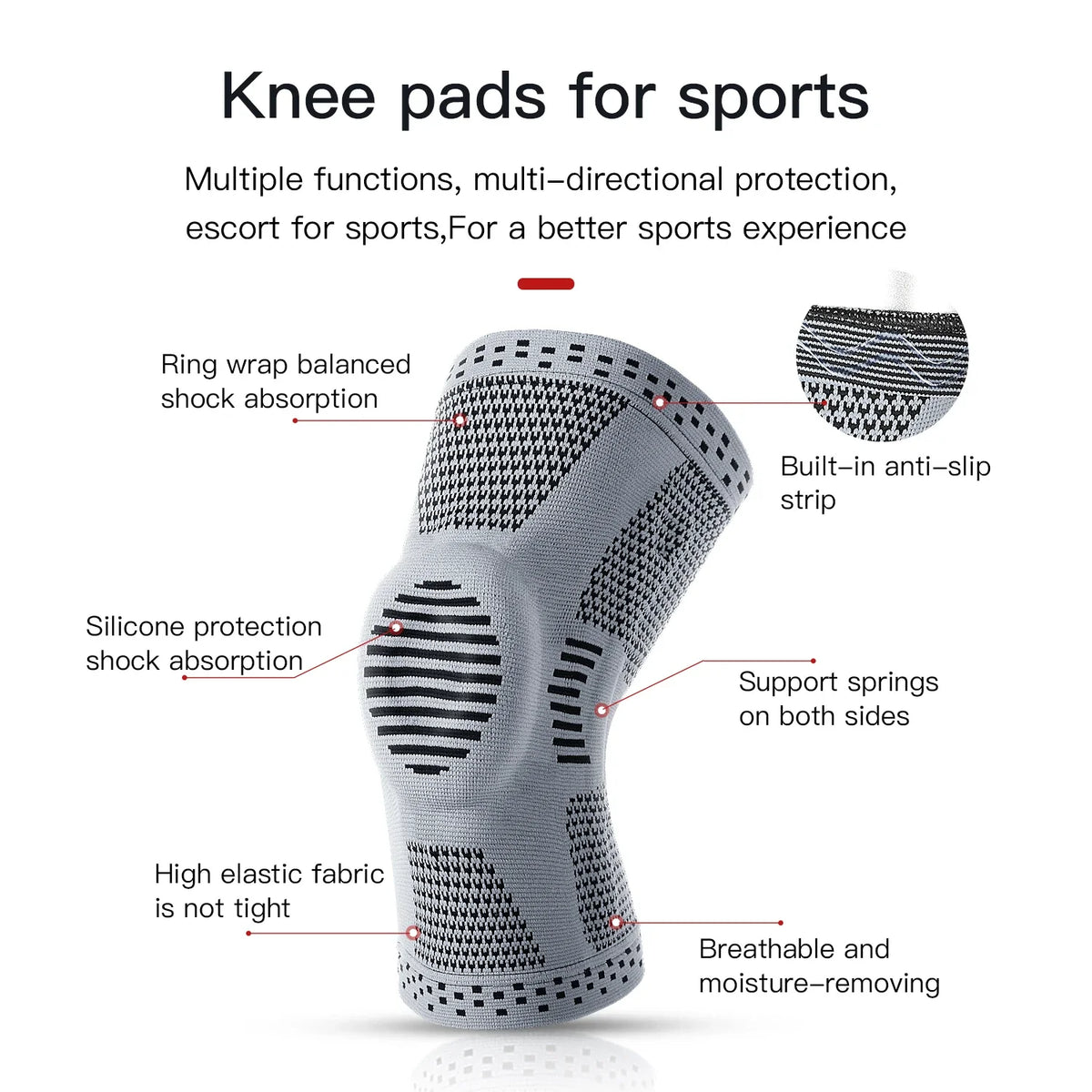 Compressiekneeband – Siliconen bandage voor stabiliteit, pijnverlichting en bescherming tijdens sport en training