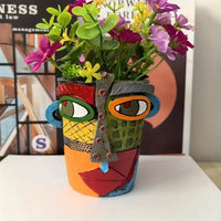 Keramische Bloempot – Artistiek Gezichtsontwerp met Decoratieve Uitstraling