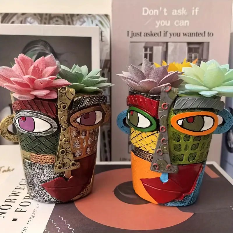 Keramische Bloempot – Artistiek Gezichtsontwerp met Decoratieve Uitstraling