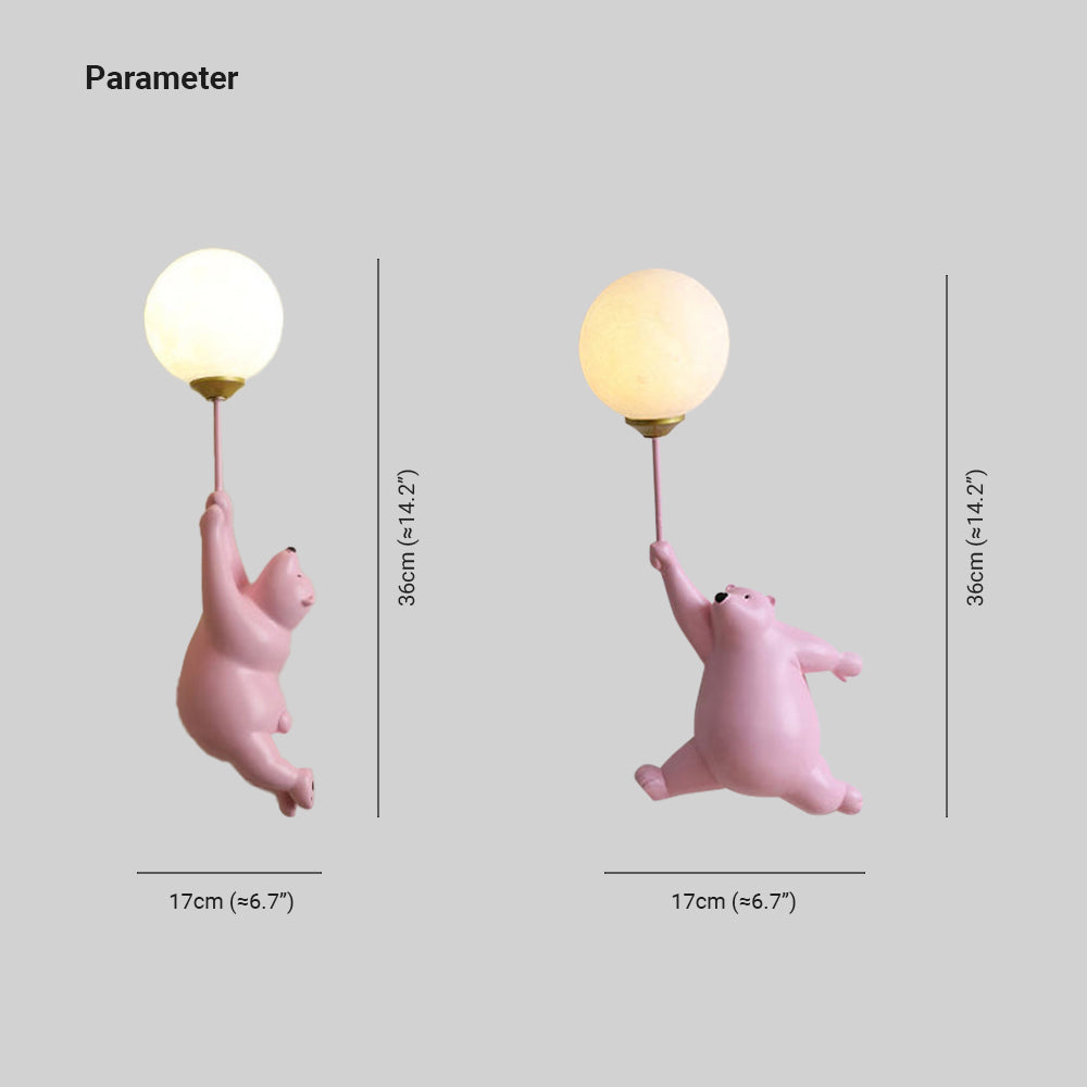Bear Balloon Wandlamp Dierlijk Modern. Wit/Blauw/Roze. Woonkamer