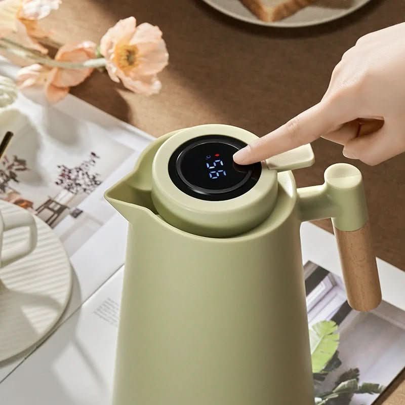 LATTEA THERMO – Dubbelwandige Thermoskan met Temperatuurweergave en Houten Handvat