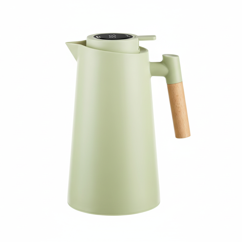 LATTEA THERMO – Dubbelwandige Thermoskan met Temperatuurweergave en Houten Handvat