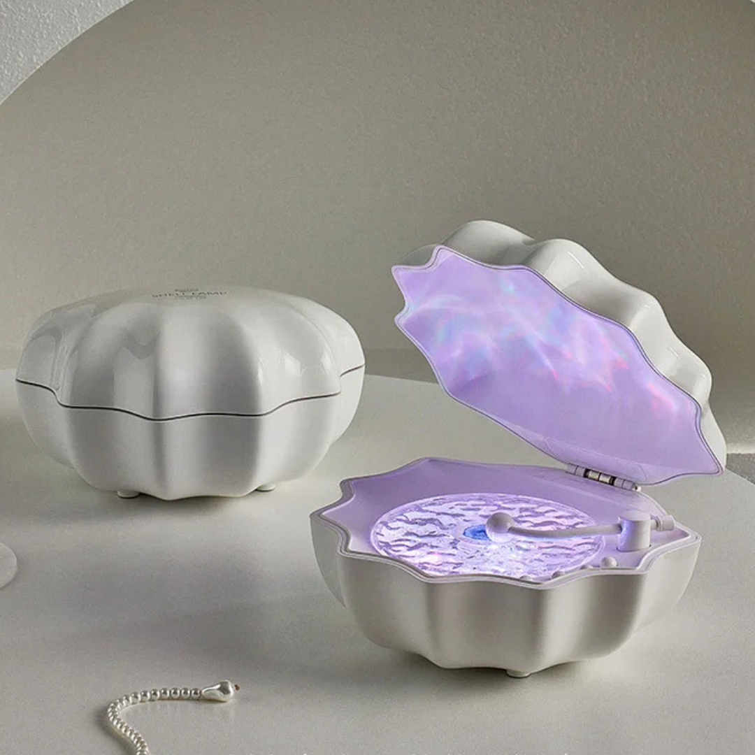 AquaAura Shell Lamp Speaker | Draagbare Bluetooth-luidspreker met meeslepende projectie van oceaangolven en sfeerverlichting