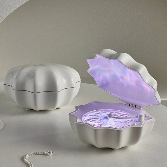 AquaAura Shell Lamp Speaker | Draagbare Bluetooth-luidspreker met meeslepende projectie van oceaangolven en sfeerverlichting
