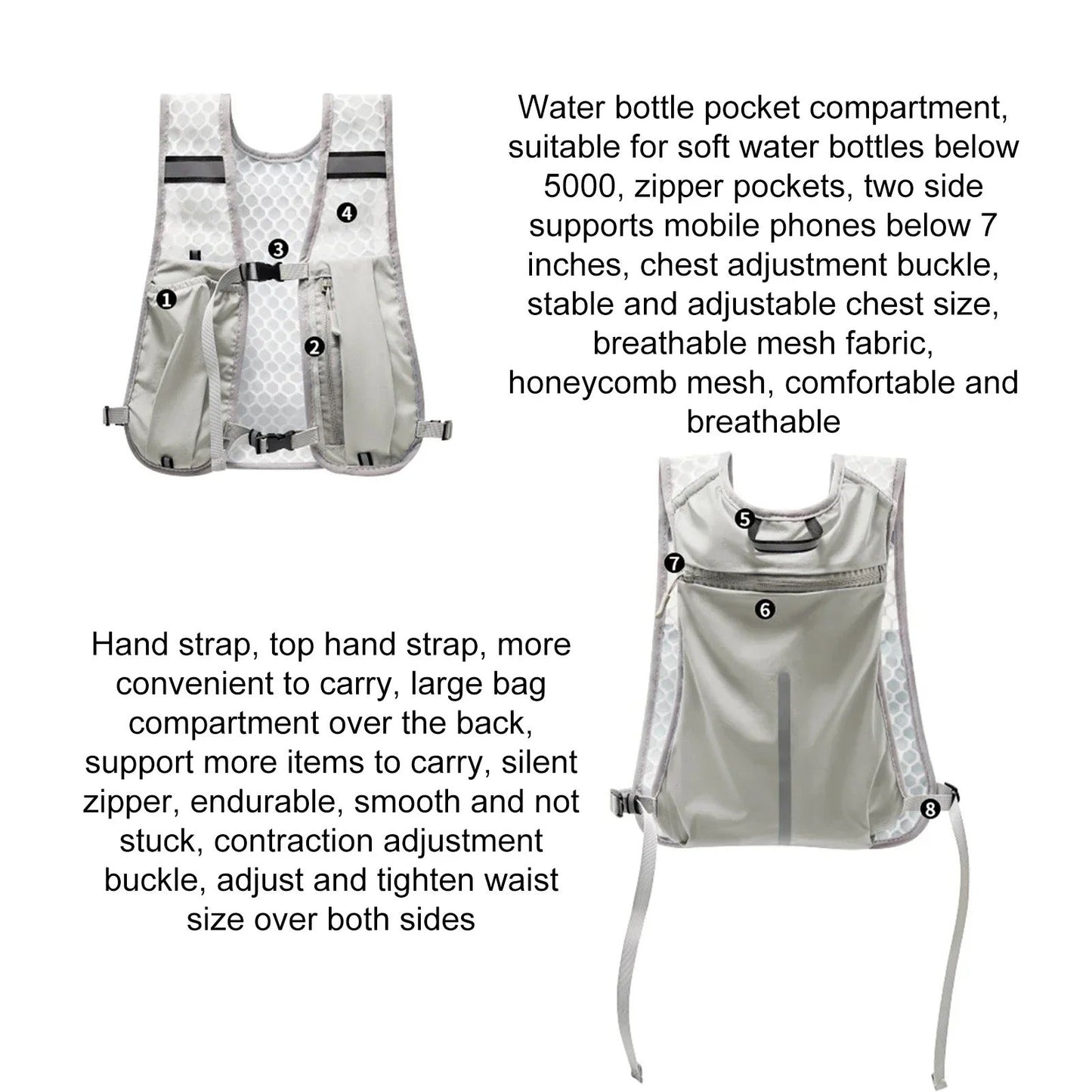 Hardloopvest met waterfleshouder, reflectie en telefoonvak