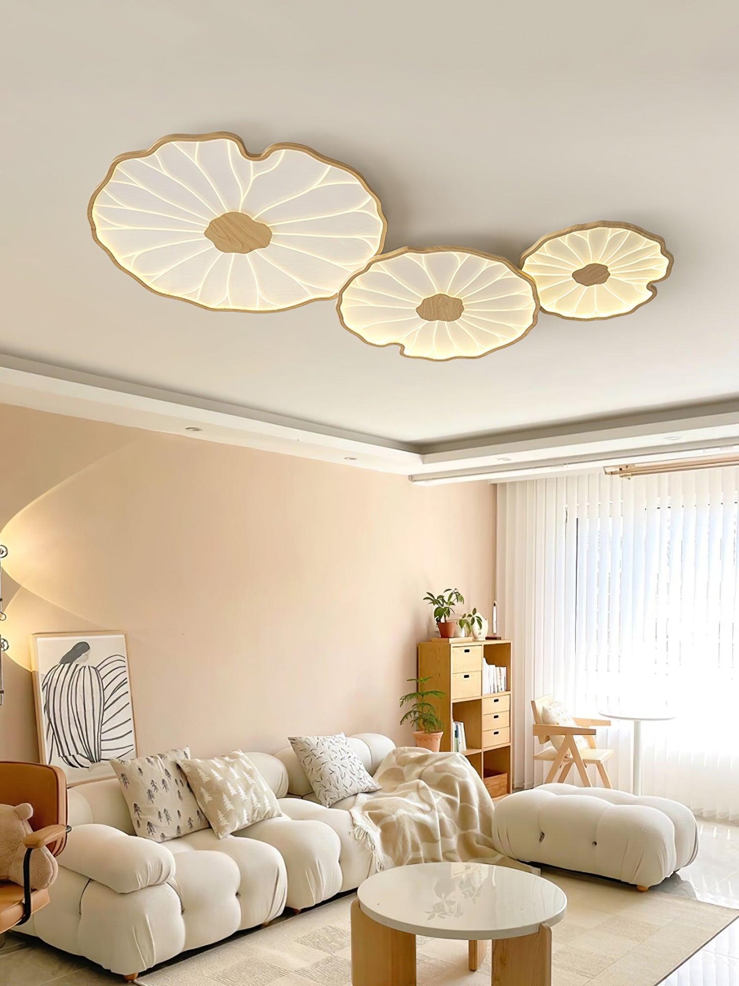 Solara Plafondlamp Lotusblad met Houten Afwerking