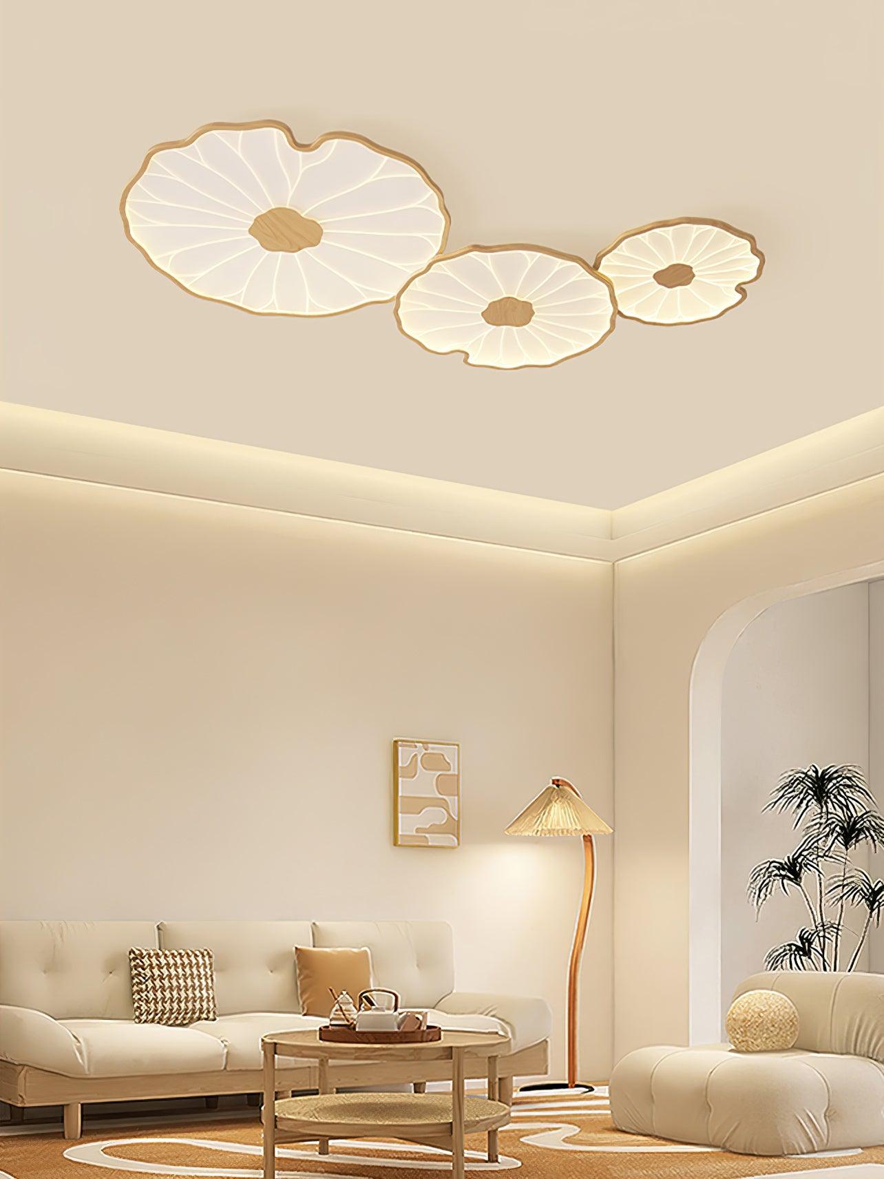 Solara Plafondlamp Lotusblad met Houten Afwerking