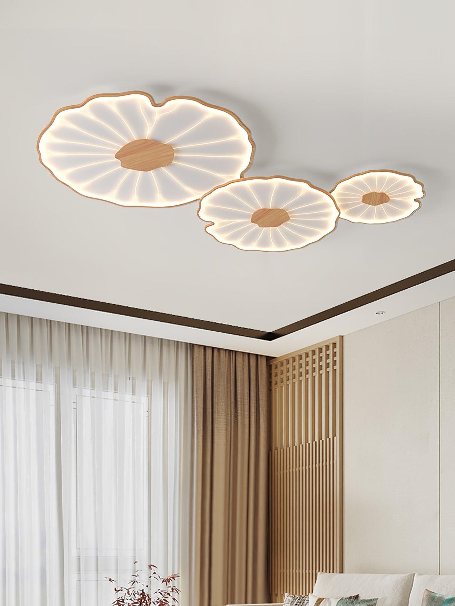 Solara Plafondlamp Lotusblad met Houten Afwerking
