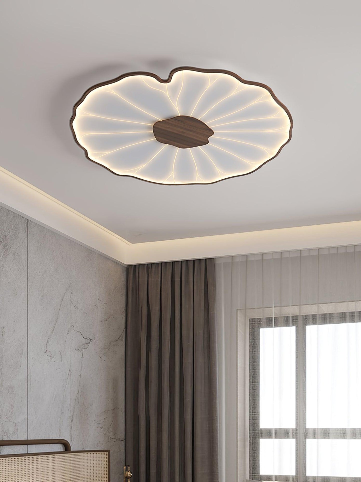Solara Plafondlamp Lotusblad met Houten Afwerking