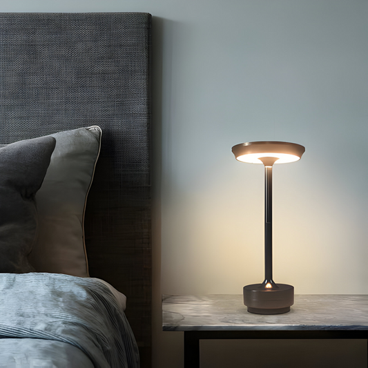 Oplaadbare LED Tafellamp met Schijflichtkop en Metalen Basis