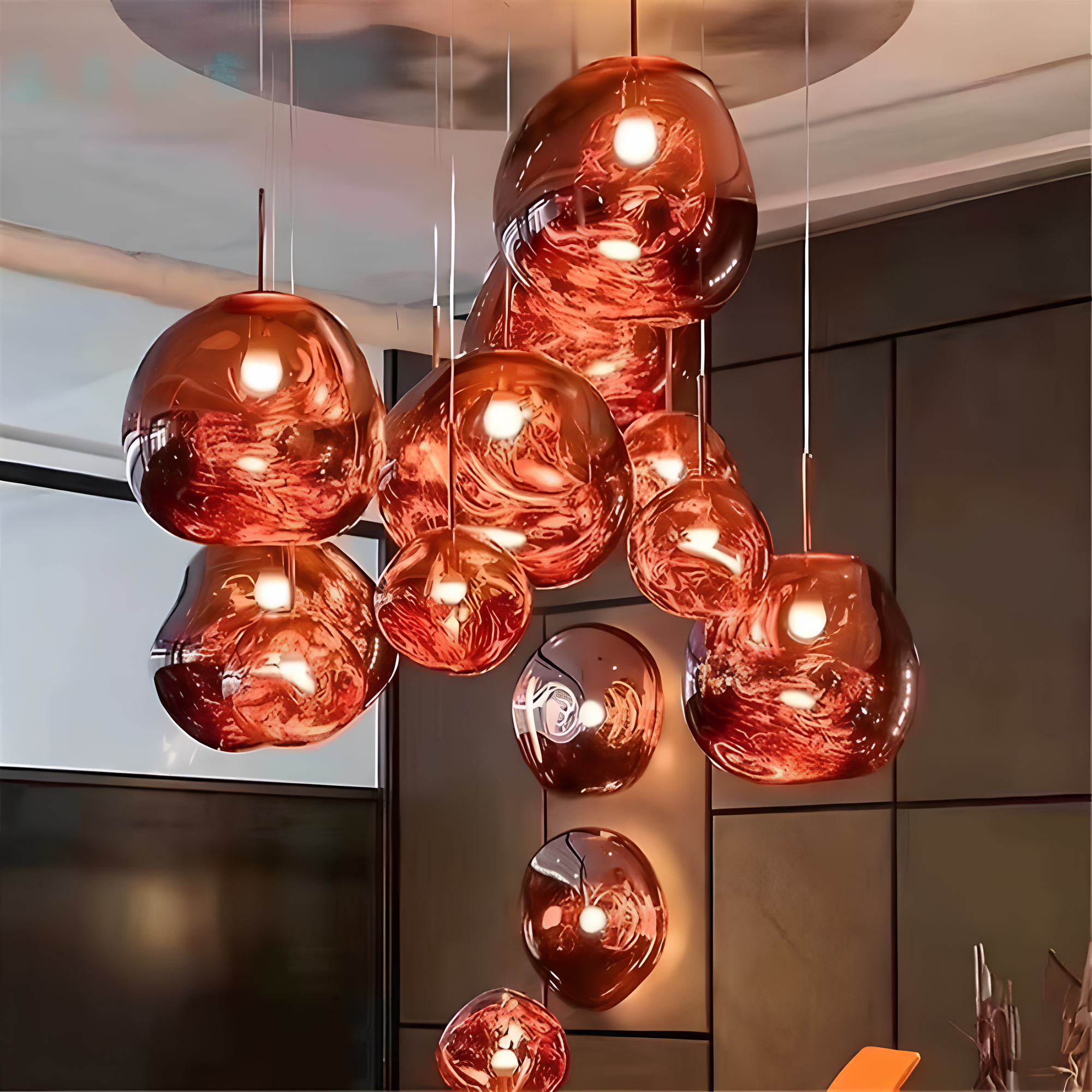 Gloeiende bol kroonluchter | Opvallend lava-ontwerp met warme LED-verlichting voor een gezellige, elegante inrichting.