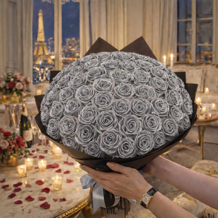 Glitter Rozen Cadeau – Enkele Roos of Rozenboeket in Elegante Cadeaubox